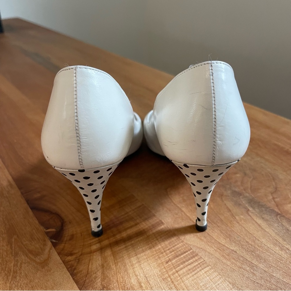 Vintage Versani Pumps Polka Dot Leather Black White Made in Italy 3" Heels 8 - Picture 4 of 8